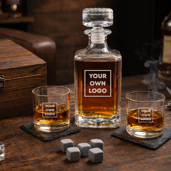5 Piece Personalized Whiskey Decanter Set With Wooden Gift Box