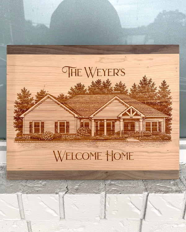 Personalized Engraved House Portrait Cutting Board