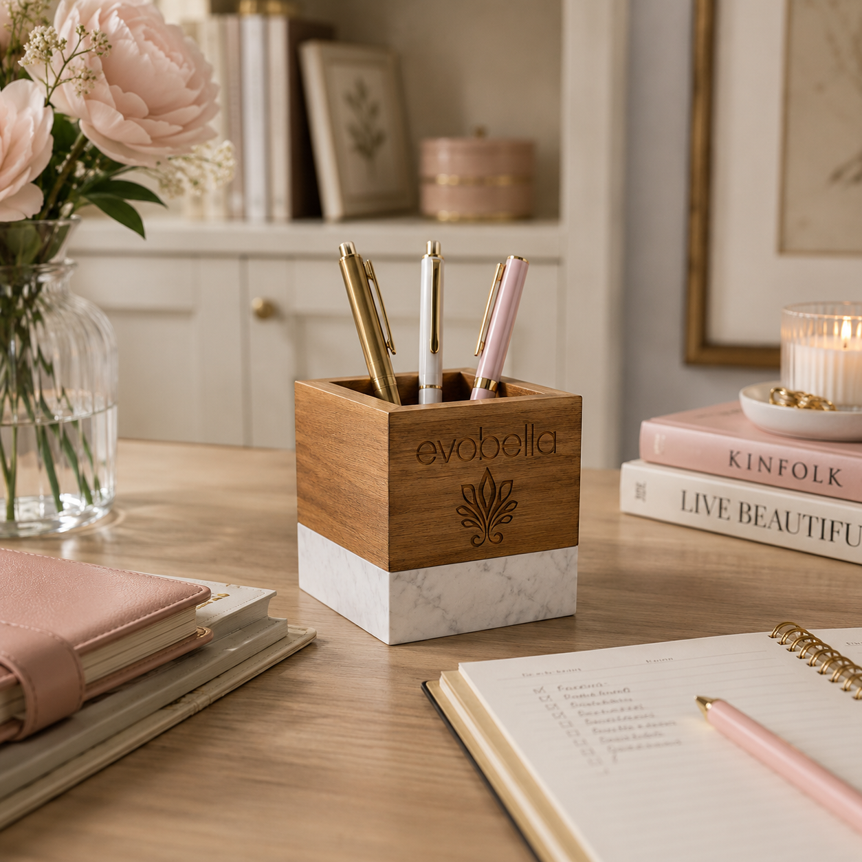 Personalized Marble & Acacia Wood Desk Organizer – Custom Engraved App ...